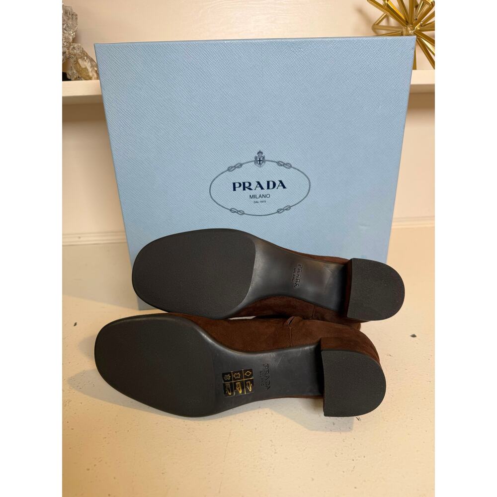 NWB Prada Suede Ankle Boots Brown Womens Size 37.5 - Picture 8 of 8